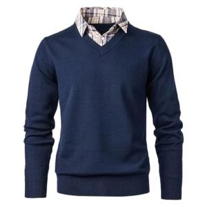 Btmpmcs Pull en Tricot avec col en V pour Homme Classiques Manches Longues Pull en Sweat avec Faux col de Chemise Automne Hiver Pull-Over Sweaters (NuodanShop, neuf)
