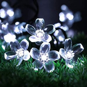 KINGCOO Guirlande Lumineuse Solaire Fleur Jardin, &Eacute;tanche 23ft 50LED Fleur de P&ecirc;che Cerisier Solaire F&eacute;e Lumi&egrave;re pour Exterieur Interieur Mariage F&ecirc;te No&euml;l Cour &Eacute;clairage D&eacute;coration (Blanc) (KINGCOO-Direct, neuf)
