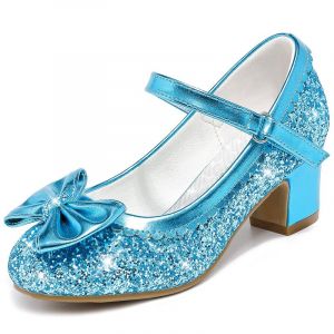 LAURMOSA Bleu Chaussures Princesse Nœud Chaussures Talon Enfant Fille Mary Janes Fille 30 Chaussure Princesse Paillettes Mariage Anniversaire Festivité Danse Soirée Tenue Cérémonie (FRL1036SeBlue 13) (Tentops, neuf)