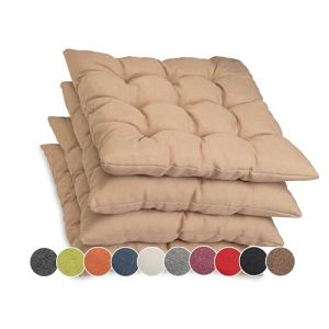 sunnypillow Lot de 4 Coussins de Chaise avec Rubans | 40x40 cm épaisseur : 8 cm - Confortables | Galette de Chaise Maison et Jardin, extérieur/intérieur Coussin décoratif | Beige (Globix24, neuf)