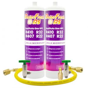 Gaz réfrigérant organique pour climatisation type Split Ralerfresh RS équivalent à 950 g, remplacement des gaz R410, R32, R407 et R22 (2 bouteilles + adaptateur + clés + tuyau) (Todoelectrico, neuf)