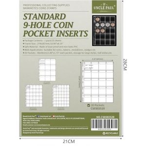 Uncle Paul Feuilles de Collection de Monnaies 500 Poches – 25 Feuilles, 20 Grilles/Feuille PVC sans Acide, Idéales pour 50 Pence Britannique, 50 Cent Euro CS0302520 (Uncle Paul Direct, neuf)