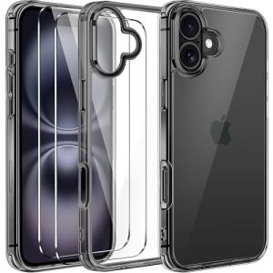 ivoler Clair Coque pour iPhone 16 Plus 6.7-inch, avec 2 Pièces Verre Trempé et Outil d'Installation Facile, Anti-Jaunissement Protection Militaire Transparente Étui de Mince Bumper Housse - Noir (AYRmall-AMFR, neuf)
