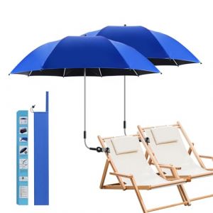 2Pack Parapluie de Chaise avec Pince Universelle, Parasol de chaise Réglable à 360 °, UPF50+ pour Chaise de Plage, Chaise Patio, Fauteuil Roulant, Chaise de Camping, Voiturettes de golf (Bleu) (ConBlomi, neuf)
