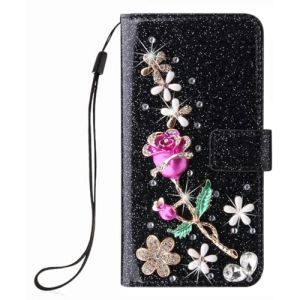 BLOTECH Coquille pour Samsung Galaxy S23 FE 5G Paillettes 3D Etui Cuir Housse Coque Bling Portefeuille Wallet PU &Eacute;tui en Cuir Flip Noir Motif Strass Diamants 3D Rose Flip Glitter Case (Bolong, neuf)