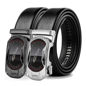 FOVAOK 105 130 140 150 160 170 cm Plus Taille Ceinture en cuir Alliage m&eacute;tallique Boucle automatique Marque Luxe Ceinture pour hommes Jeans, Noir/boucle, 150 cm (HANCYLUK, neuf)