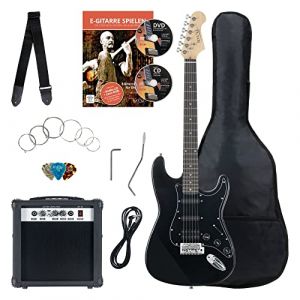 Rocktile Banger's PowerPack Guitare electrique - Ensemble de Guitare électrique Noir - Kit avec Ampli de 25 W, Housse, Sangle, Câble, Cordes et Médiators - Black (Maison de la musique Kirstein, neuf)