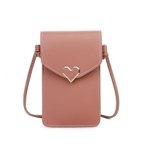 Narunii Sac &agrave; bandouli&egrave;re Femme,Mini Pochette pour t&eacute;l&eacute;phone Portable avec en Cuir PU Transparent pour &eacute;cran Tactile Verrouillage D'amour (Rose Fonc&eacute;) (dizekeji, neuf)