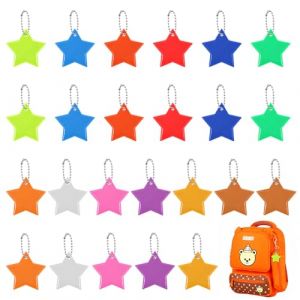 URAQT Pendentif R&eacute;fl&eacute;chissant de &Eacute;toile, 24pcs R&eacute;flecteurs de S&eacute;curit&eacute; pour Enfant, Porte-Cl&eacute;s R&eacute;fl&eacute;chissant en PVC Imperm&eacute;ables pour Cartable, Cyclisme, Marche, Course &agrave; Pied, Poussette 12 Couleurs (HAPPYSALLER, neuf)