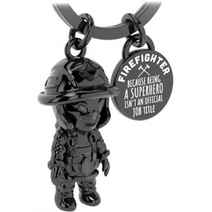 LANOLU Porte-cl&eacute;s Pompier, Cadeau pour Hommes, Porte-bonheur en M&eacute;tal, Noir (LANOLU, neuf)