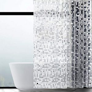 WELTRXE Rideau de Douche Anti-moisissure 180 x 200 cm EVA Imperméable avec 6 Anneaux et Poids inférieur Magnétique, Rideau de Bain Semi-Transparent 0,15 mm, Motif Géométrique, pour Baignoire (weltrxe, neuf)