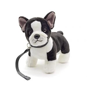 Uni-Toys - Bouledogue français (Noir/Blanc) avec Laisse - 25 cm (Longueur) - Chien en Peluche, Grand Danois, Animal de Compagnie - Peluche, Peluche (VISO TRADE, neuf)