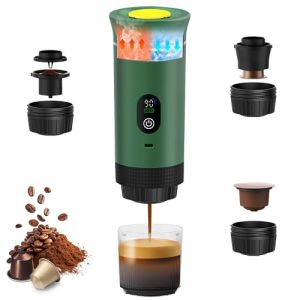 Umisu Machine à Café Portable, 3 en 1 Cafetières Expresso à Capsules avec Écran Numérique, Machine à Expresso à Capsules et Café Moulu Chauffage Rapide pour Bureau Voyage Camping Maison (Vert) (Peanomoa, neuf)