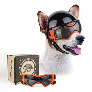 NAMSAN Lunettes de soleil anti-UV pour chien avec casque pour animaux de compagnie, protection des yeux coupe-vent, casque de moto cool pour chiens de petite/moyenne taille (namsan, neuf)