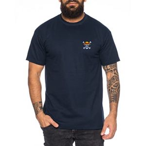 Ruffy T-Shirt Brodé Homme - Broderie Chemise Straw Hat One Pirate Piece Anime Luffy Zoro, Tasse:Bleu foncé, Taille:3XL (TeeKiki, neuf)