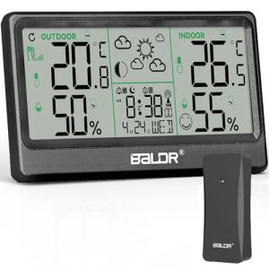 Station M&eacute;t&eacute;o Sans Fil, 8,5'' Thermom&egrave;tre Hygrom&egrave;tre Barom&egrave;tre Int&eacute;rieur Ext&eacute;rieur 12 Phases Lunaires Horloge Atomique Pr&eacute;visions M&eacute;t&eacute;o Horloge Digitale Alarme R&eacute;p&eacute;tition Affichage Heure Date et Jour (LEVIPE Direct-EU, neuf)