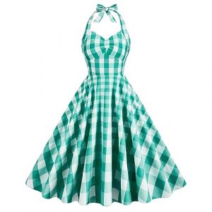 Robe Rockabilly Pin Up à Carreaux Audrey Hepburn 1950s - Deguisement Cocktail Vintage à Bretelles - Jupe Mi-Longue Trapeze Femme (ELECTRI, neuf)