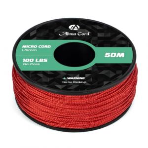 Abma Cord Micro Corde 1,18 mm Paracorde 50M Bobine - Max. 45kg (100lbs) - Rouge (Abma Cord EU, neuf)