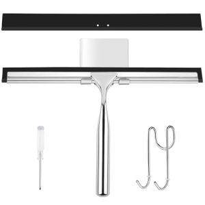 WUFANC 25CM Raclette Douche INOX, Raclette de Douche avec 2 Lèvre en Caoutchouc et 1 Crochet, Raclette Vitre Douche Pas Besoin de Percer, Nettoyer la Salle de Bain, la Cuisine et Les Vitres de Voiture (Novastream Kanalas Kft., neuf)