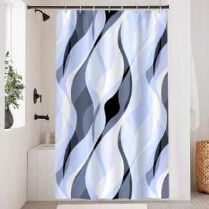 Uiiooazy Rideau Douche Anti Moisissure, Rideau de Douche Bleu Abstrait Rayures Gris Rayé Rideaux de Baignoire Tissu Imperméable Lavable Polyester Rideaux Salle de Bain avec 8 Crochets 120x180cm (dongguibinjingpinxiaodianpu, neuf)
