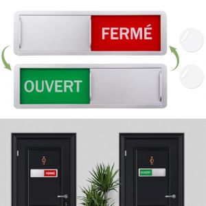 Panneaux de Porte Ouvert/Fermé, 17,7x5.2cm Enseigne Coulissante Magnétique Ouvert/Fermé Enseignes Décoratives d’argent pour Réunion Toilettes École Bureaux WC Salle de Bain, avec 2 Adhésives Rondes (CHANGZIYI, neuf)