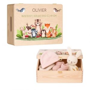 Maverton Boite Souvenir Bebe Personnalisable - Cadeau Naissance Personnalisé - L/XL Boite de Rangement avec Couvercle en Bois de Pin Naturel - Cadeau Anniversaire Enfant Personnalisé (MAVERTON, neuf)