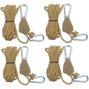 Jcasbdn Corde à cliquet 4pcs avec poulie à cliquet Réflexion 157, 5 Corde de Camping en Nylon avec Carabiner en Alliage en Aluminium pour Tente Marron (ESbinssAA, neuf)