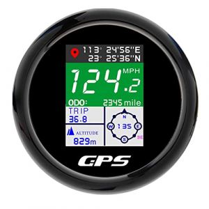 Geloo 85mm Compteur de Vitesse GPS Tachymètre TFT réglable Mph Noeuds Km/h Compteur kilométrique numérique avec antenne GPS(noir) (UKAUTO, neuf)