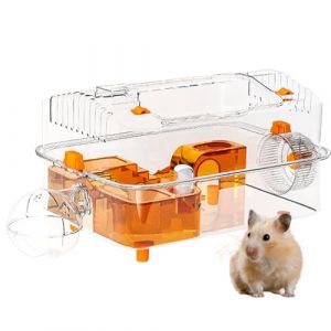 Habitat pour Hamster, Cage &agrave; Vue Panoramique Totale, Habitat Clair D&eacute;coratif avec Distributeur et Roue pour Jeux et Repos des Hamsters, Lapins et Chinchillas (jieshanwei, neuf)