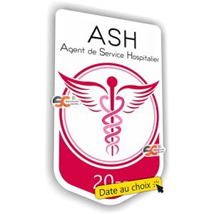 SC ® - Sticker/Autocollant - Caducée Ash - Agent de Service Hospitalier - Date Personnalisable - Type de Pose Vitrophanie* (se Colle sur Le Pare-Brise à l'intérieur du véhicule) 2023-2024 (S-C, neuf)