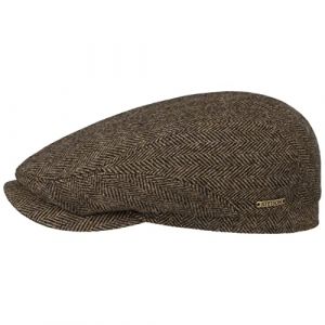 Stetson Belfast Casquette plate pour homme - Casquette plate en laine - Casquette à chevrons avec doublure intérieure (coton) - Casquette en laine automne/hiver - Casquette plate, marron/noir, 56 (Chapeaushop, neuf)
