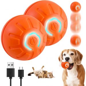 HOIDOKLY Lot de 2 jouets interactifs pour chien, balle rebondissante, avec fonction réveil intelligent, rechargeables, anti-obstacles, orange (Hoidokly Direct, neuf)