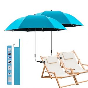 2Pack Parapluie de Chaise avec Pince Universelle, Parasol de chaise Réglable à 360 °, UPF50+ pour Chaise de Plage, Chaise Patio, Fauteuil Roulant, Chaise de Camping, Voiturettes de golf (Bleu clair) (ConBlomi, neuf)