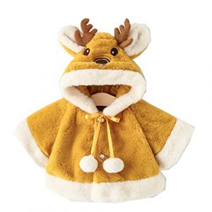 Proumhang Manteau en Fausse Fourrure pour Bébé Fille,Veste à Capuche avec Oreilles d'orignal et Poncho pour Bébé,0-5 ans Jaune 80 (labellevie_NO1, neuf)