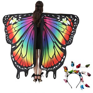 Ailes Papillon d'Écharpe Femme Châle Foulard Papillon Cape Adulte et Bandeau Serre-tête Papillon Accessoire de Costume Déguisement pour Fête Cosplay Carnaval Mascarade de Mardi Gras Halloween (ShanDongYuRui, neuf)