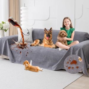 Loiion Housse Imperm&eacute;able Canap&eacute;, Protection Chien Canap&eacute;, Protege Canape 3 Places, Housse de Canape Anti D&eacute;rapante, Anti-Griffes Prot&egrave;ge pour Chiens Chats Animaux, Gris, 340x180cm (Loiion, neuf)