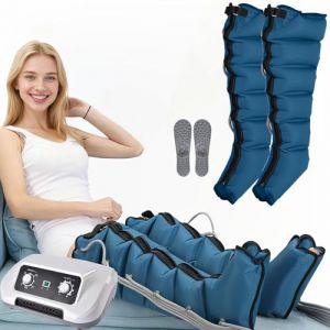 Bottes de pressoth&eacute;rapie pour jambes 6 chambres Machine de pressoth&eacute;rapie professionnelle pour abdomen Masseur Drainage Lymphatique Circulation, 0-240 Mmhg r&eacute;glables Bleu 2 jambes L (hhh-jhh, neuf)