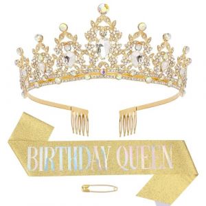 Couronne Anniversaire Femme, Tiara Cristal Couronne, Couronne Princesse Adulte Anniversaire, Couronne Femme pour Concours de Mariée Proms de Mariage Princesse Parties Anniversaire Crown, Doré (iShang Direct, neuf)
