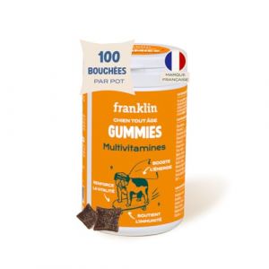 FRANKLIN – Gummies Multivitamines Chien - Complément Alimentaire pour Chien – Soutient Complet – Renforce l’immunité – Soins Peau et Pelage – Principes Actifs – Vitamine C, B – 100 Bouchées – 150 g (Franklin Pet Food, neuf)