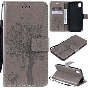 Zchen Coque Huawei Y5 2019, Etui Pochette PU Cuir Portefeuille Housse Clapet Folio Livre Pliable Couvercle Rabattable pour Huawei Y5 2019/Honor 8S (Chat-Gris) (Zchen, neuf)
