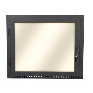 Porte de poêle 75x52 cm à pizza | Porte de four en acier avec vitre résistante à la chaleur | Sans rebord (flasque) | Charnières à gauche | Porte de cheminée/four – 750 x 520 mm (HURTOWNIA 7, neuf)