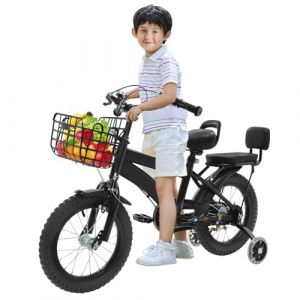 CUMELLIIR V&eacute;lo pour enfant 14 pouces gar&ccedil;on et fille, avec roues stabilisatrices, panier avant et dossiers, r&eacute;glage de la hauteur, v&eacute;lo en acier au carbone pour enfants &agrave; partir de 4 ans, noir (BEIMEINV, neuf)