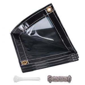 B&acirc;che ext&eacute;rieure transparente noire 400 g/m&sup2; B&acirc;che transparente en PVC avec 15 attaches et corde de fixation de 10 m pour tonnelle (3 m x 5 m noir) (YRC-EU, neuf)