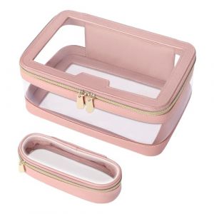 Sac de maquillage de voyage transparent pour les voyages PVC Organisateur cosm&eacute;tique 2 PCS/Set Zipper Fermeure &eacute;tanche &agrave; grande capacit&eacute; de grande capacit&eacute; &agrave; rouge &agrave; l&egrave;vres l&eacute;gers Rose (kilnbright, neuf)