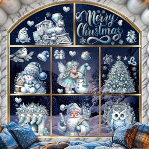 Stickers No&euml;l Fen&ecirc;tre, Decoration Noel Interieur Maison Autocollant Pere Noel Fenetre R&eacute;utilisable Amovible pour Magasin Vitre Vitrine Porte, Grand Bleu Autocollants Hiver Flocon de Neige Sticker (YINGCHENG ZZ, neuf)