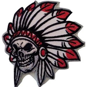Patch-Indian-Indien-&Eacute;cusson applique brod&eacute; &Eacute;cusson thermocollant Indien Indian tete de mort 7,5 x 7,5 cm (B2SEE LTD avec TVA francaise et livraison LaPoste, neuf)