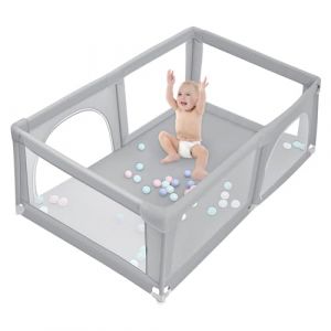 OHMG Parc B&eacute;b&eacute;,Parc Enfants,50 balles,Grand Parc Bebe,Pour int&eacute;rieur et ext&eacute;rieur Avec Base Antid&eacute;rapante,Barriere Parc Bebe,en Tissu Oxford,Enceinte pour b&eacute;b&eacute; (Gris clair, 180 * 120 * 66cm) (jusiZL, neuf)