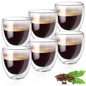 80 ml Tasse Expresso Double Paroi, Lot de 6 Verre à Double Paroi pour Café Latte, Tasse en Verre Transparente avec 6 Cuillère, Tasses à Latte Macchiato pour Bière/Jus (Ledebouk Store, neuf)