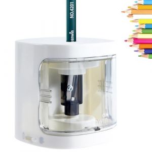 tenwin Taille-crayon électrique, taille-crayon à piles pour crayons de couleur n°2 de 6-8mm, lame durable pour un affûtage rapide, adapté à l'école, la salle de classe, le bureau et la maison (blanc) (TC E-commerce, neuf)