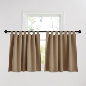 PONY DANCE Rideaux Cuisine Occultant Maison Chambre Isolation Thermiques à Pattes Draperie Court de Fenêtre Tissu Opaque Polyester, Cappuccino, L 140x90 H cm, 2 PCs (RYB HOME EU, neuf)